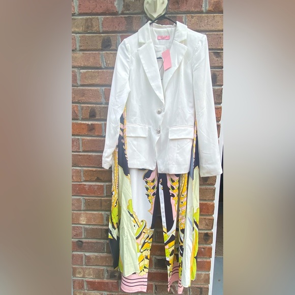 Lilly’s Kloset Floral Pant Blazer Set with Scarf Tie SMALL NWT - Picture 4 of 16